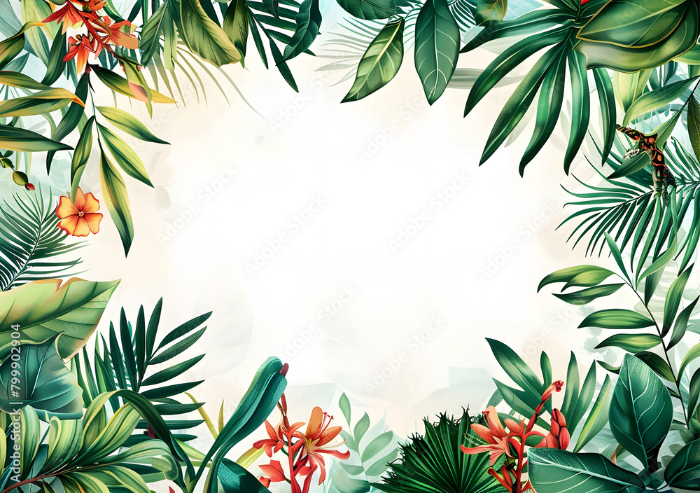 a border background with flowers against a green leaf background