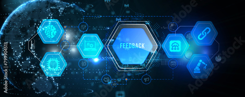 Feedback concept, user comment rating of company online, writing review diagram, reputation management. 3d illustration photo