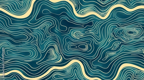 A mesmerizing pattern of gold and teal topographic lines