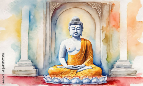 Watercolor Buddha Statue