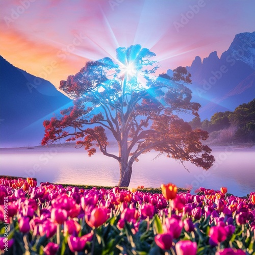 Illuminate the majesty of the tulip tree in a digital masterpiece."