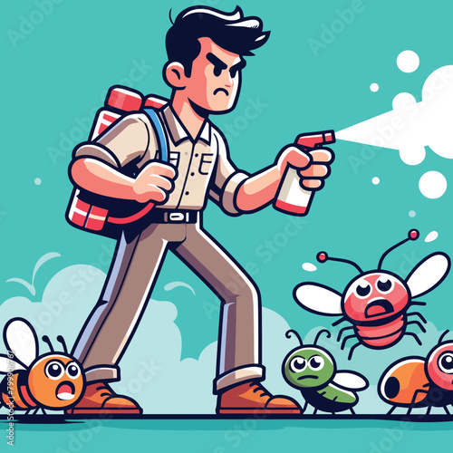 illustration of a man spraying insects