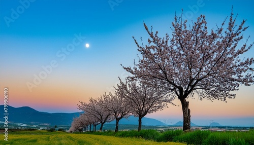 Blossoms Aglow: Almond Trees Under the Moonlight