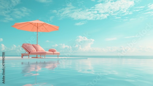 Pink sun beds at a cyan pool summer exotic banner