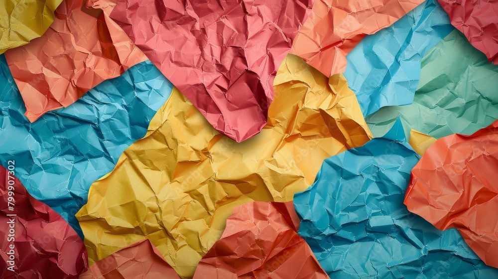Colorful crumpled paper forming an abstract texture