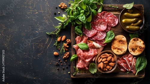 Charcuterie Gourmet plate with nuts and cheeses photo