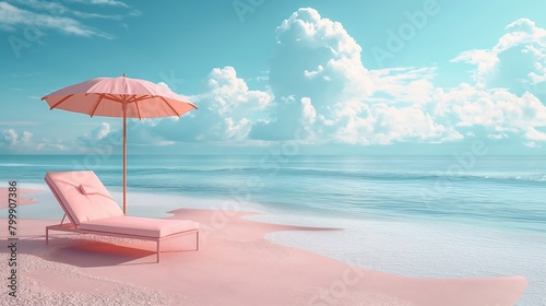 Pink sun beds at a cyan pool summer exotic banner © castecodesign