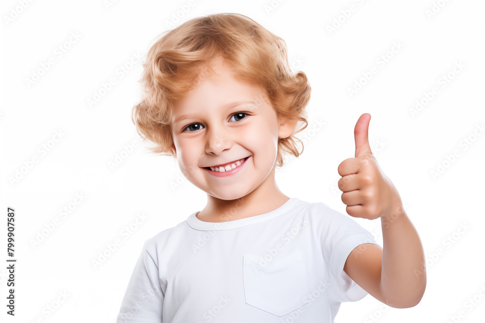 A happy little boy smiling and thumbs up on an isolated white background A happy little boy smiling and thumbs up on an isolated white background