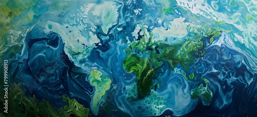 Artistic world of finance, trade, and global warming. Globalism and decoupling concept background. Paint flow marble world.  © killykoon
