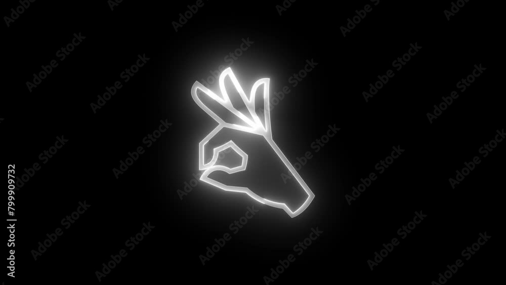 A okay icon glowing neon white color animation black background A okay icon glowing neon white color animation black background