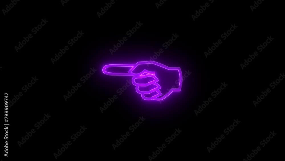 Finger left side direction icon glowing neon purple color animation black background Finger left side direction icon glowing neon purple color animation black background