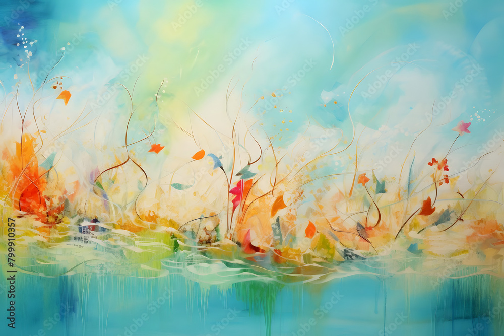 Blissful Seashore Soiree, abstract landscape art, painting background, wallpaper, generative ai