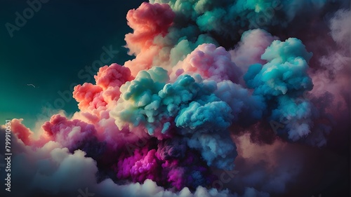 /imagine: An eruption of colorful smoke, vivid and vibrant, billowing and swirling in the air, creating mesmerizing patterns and shapes. The smoke is thick and dense, with hues of blue, green, purple,