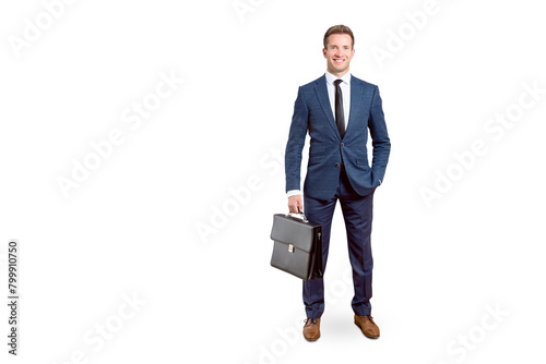 Fotografie Full Length Portrait of a Smiling Businessman Isolated on Transparent Background