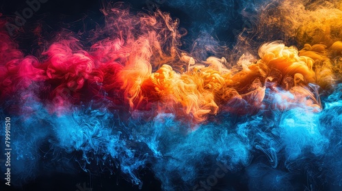 Dust and powder in exploding hues against a dark background