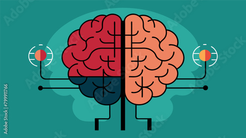A splitscreen illustration depicting two brains one with a typical language processing pattern and the other with neurodivergent language processing. Vector illustration