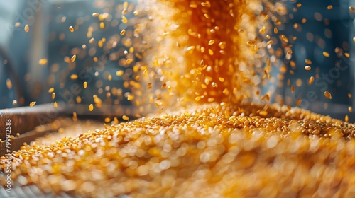 Automated sorting of corn grains, showcasing technology in agriculture for quality control.