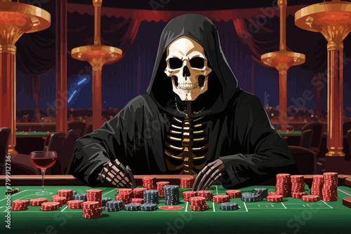 skeletal and imposing of death in a  gambling game illustration