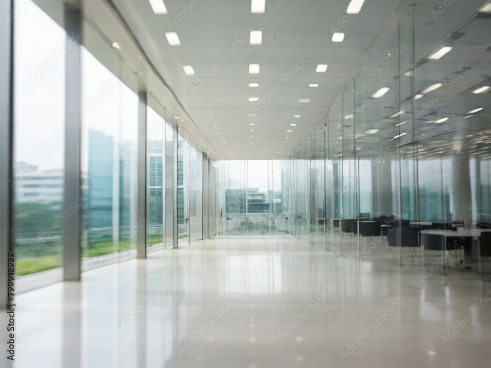 Blurred glass wall of modern business office building at the business center use for background in business concept. Blur corporate business office. Abstract windows with a blue tint.