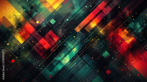 Abstract Geometric Shapes with Red and Teal Light Effects
