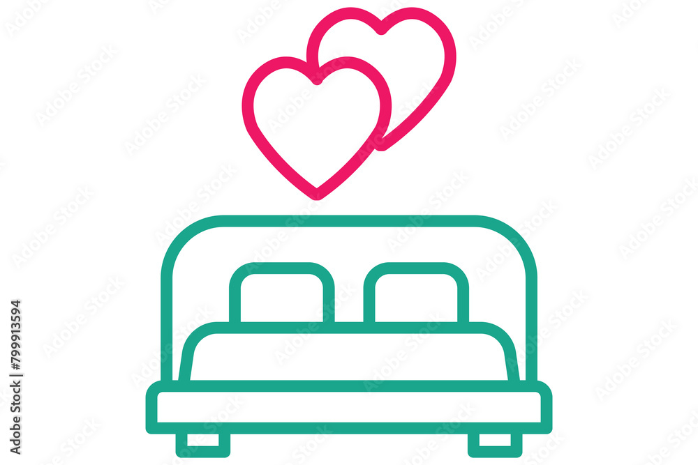 first night icon. bed with heart. icon related to wedding. line icon style. wedding element illustration first night icon. bed with heart. icon related to wedding. line icon style. wedding element illustration