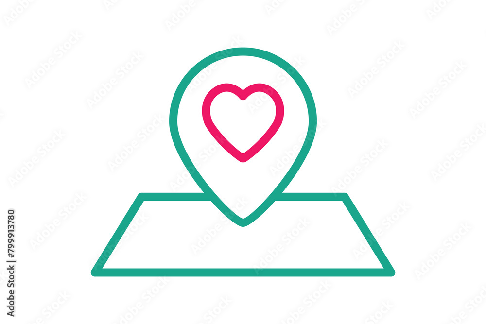 wedding location icon. map with heart. icon related to wedding. line icon style. wedding element illustration wedding location icon. map with heart. icon related to wedding. line icon style. wedding element illustration