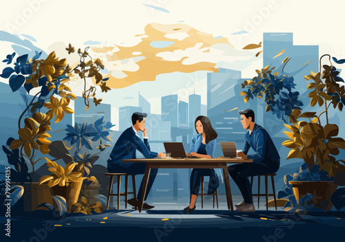 Diverse Business Team Discussing FAQs: Minimalistic Vector Illustration Showing Information Solutions and Advice Concepts