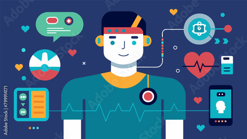 A wearable device that measures and analyzes biological indicators such as heart rate and skin temperature to help detect and communicate emotional. Vector illustration