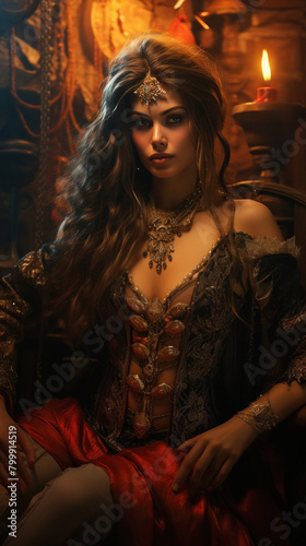 Young beautiful woman in pirate costume