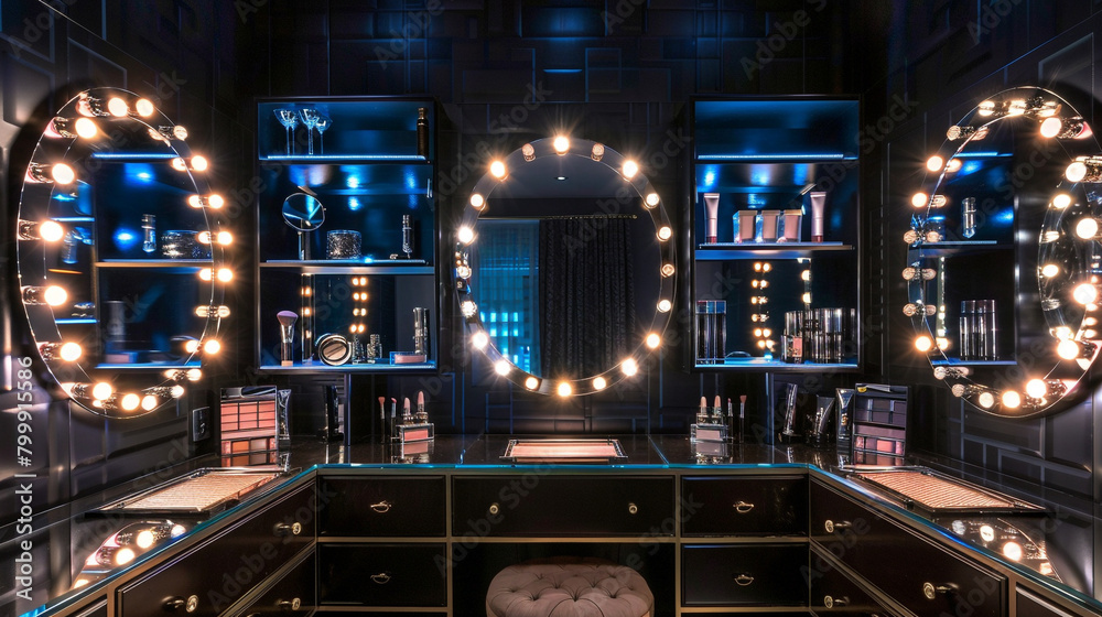 Obraz premium Chic dressing space with light-enhancing Italian vanity mirrors.