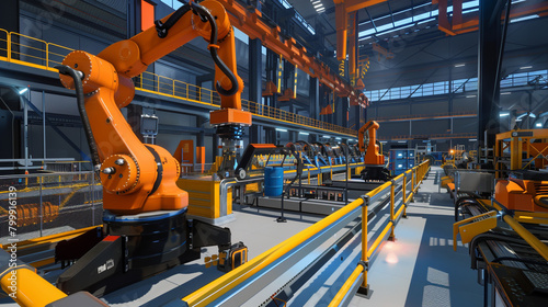 manufacturing plant undergoing digital transformation where automated robots and AI-driven machinery optimize production processes and ensure operational efficiency in the Industry 4.0 era.