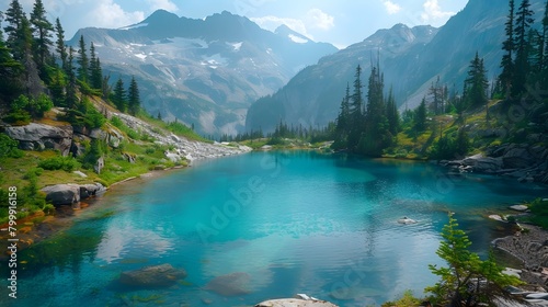 a glacial lake with vibrant turquoise water