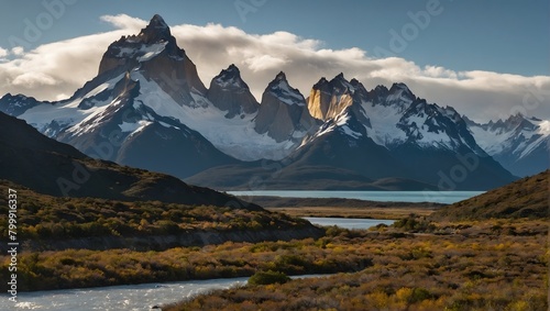 mountain landscape in Patagonia before sunset photo