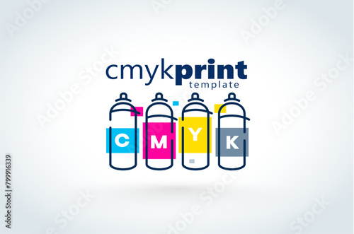 Logo СMYK Print theme. Spray paint ink. Template design vector. White background.