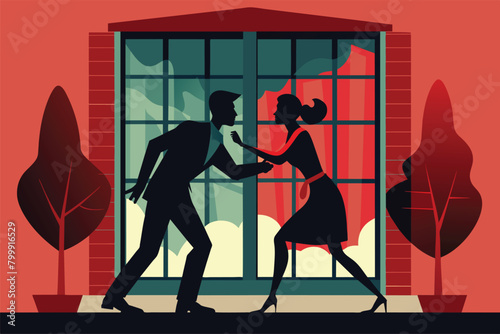 Fighting couple, domestic violence, man woman quarrel conceptual vector cartoon illustration.