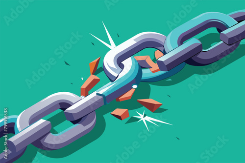 Dynamic breaking chain, symbolizing release, vector cartoon illustration.