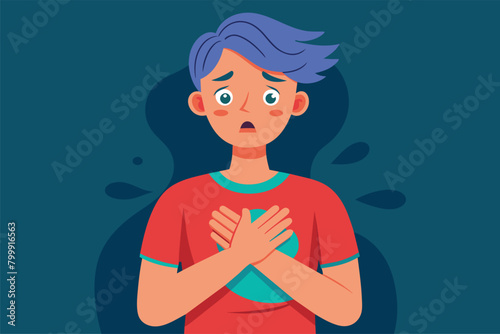 Anxious boy with feeling overwhelmed, panic attack vector cartoon illustration.
