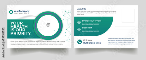 Medical post card design template, marketing post card design