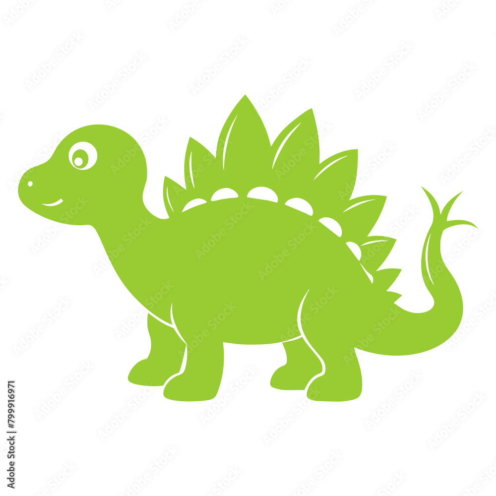 Friendly Stegosaurus silhouette in soft green, representing the peaceful herbivores of the Mesozoic era.