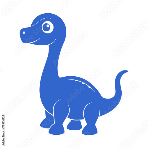 Blue Brontosaurus Cartoon Illustration Depicting a Content and Whimsical Dinosaur