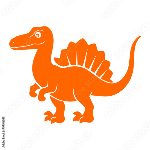 Bold orange Spinosaurus silhouette showcasing distinctive sail and formidable presence in a simple illustration.