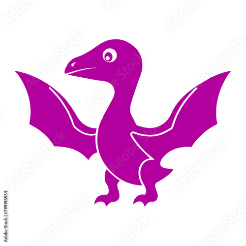 Silhouette of a Pterodactyl in flight  captured in a bold purple hue  evoking the freedom of prehistoric skies.