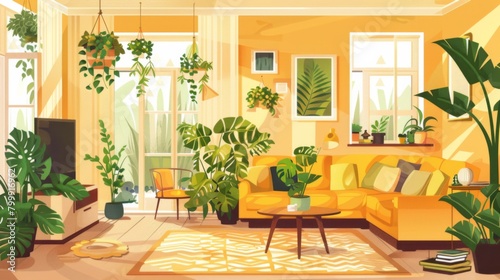 Big living room with many plants