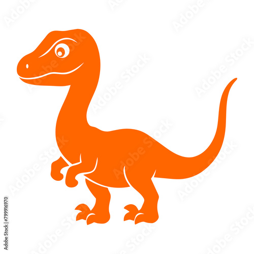 Vibrant orange Velociraptor silhouette, hinting at agility and cunning in its poised stance.