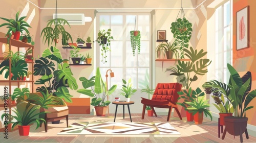 Big living room with many plants