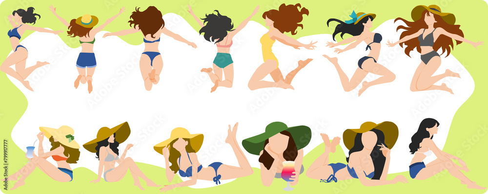 Obraz premium 水着の女性のフレームイラスト