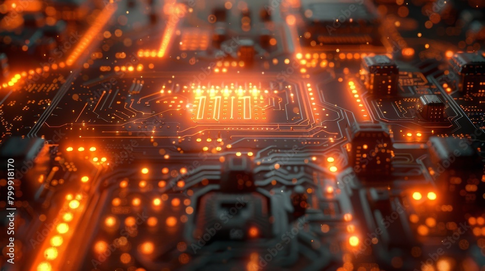 Circuit board close-up. Electronic computer hardware technology. Motherboard digital chip. Tech science background