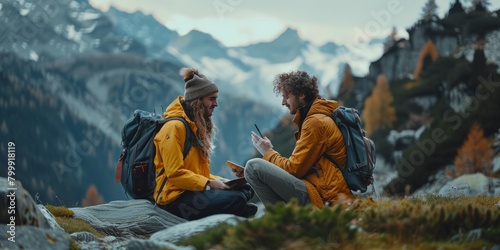 A couple are creating content for social media in a mountain