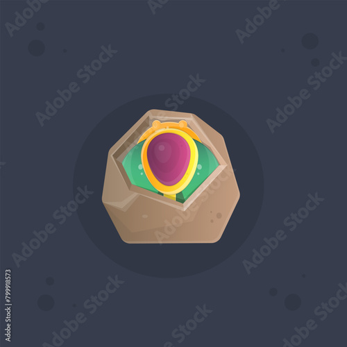 Game UI Icon Broken Brown Stone With Bug Beetle Isolated Vector Design (ID: 799918573)