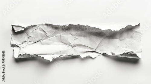 A textured high-contrast image showcasing a crumpled  wrinkled piece of paper on a white background.